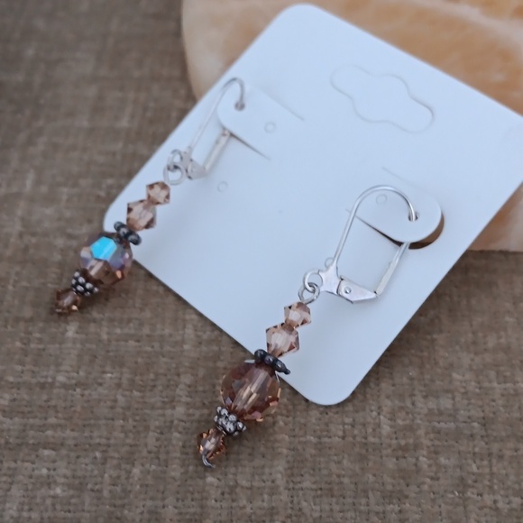 Silver Tone Leverback Beaded Earrings - Picture 5 of 6